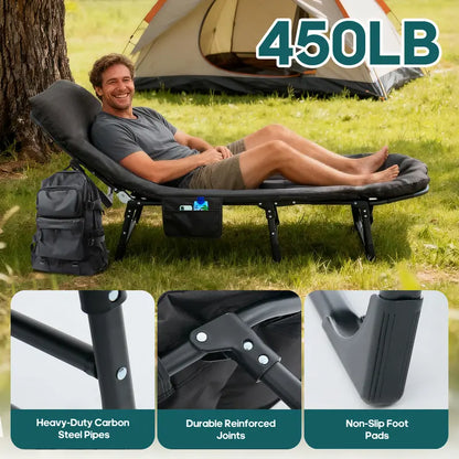 6-Position Adjustable Folding Camping Cot with Mattress – 450lbs