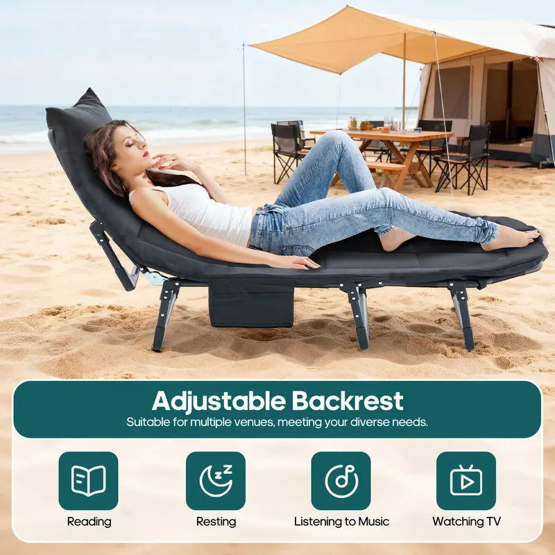 6-Position Adjustable Folding Camping Cot with Mattress – 450lbs